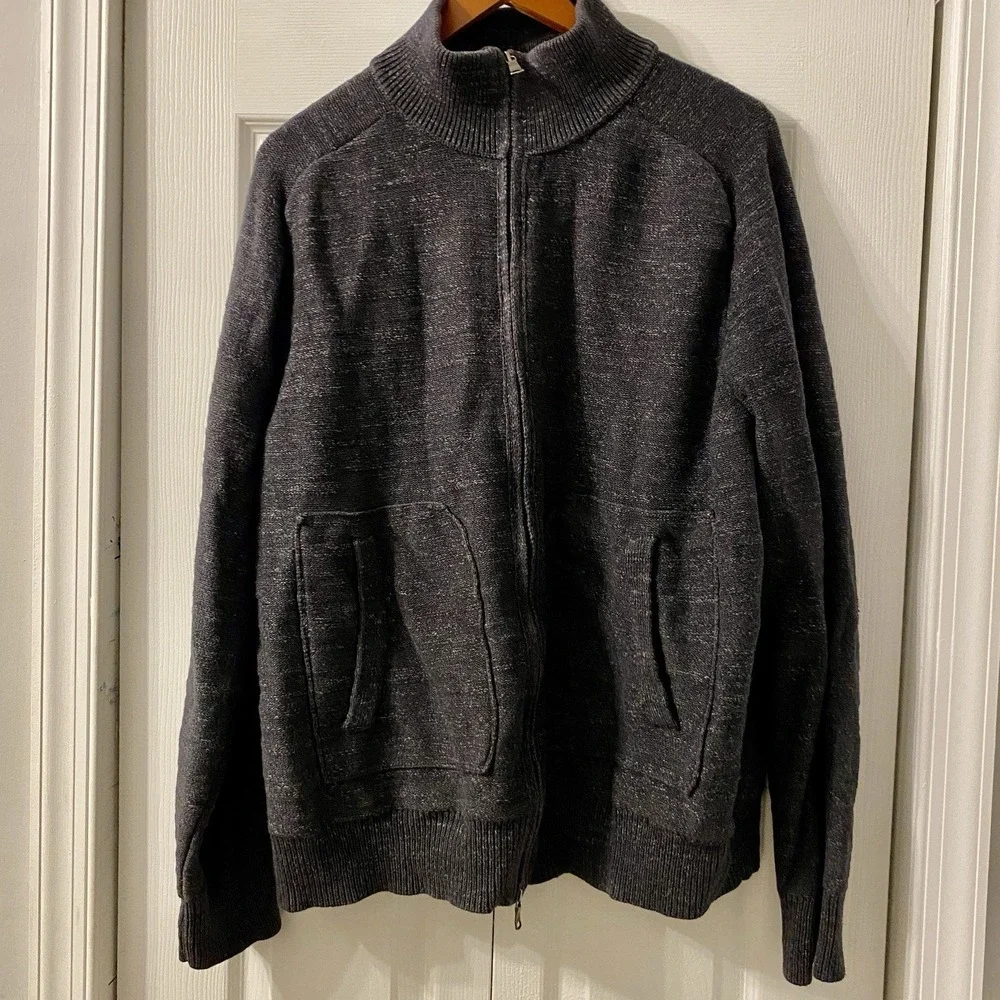 Banana Republic Men's XL Black 100% Cotton Full Zip Knit Sweater Preppy Casual